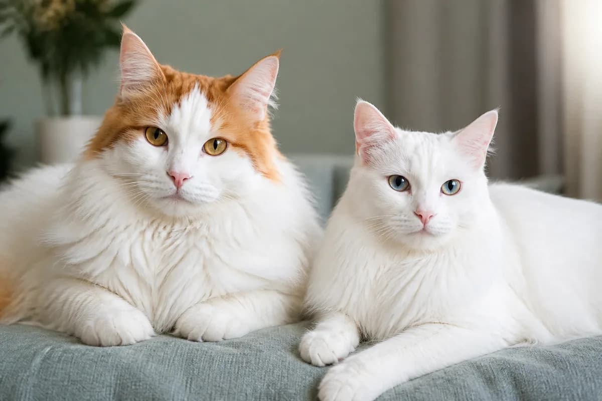 Close comparison of Turkish Van cashmere-like semi-long coat and Turkish Angora fine silky single coat