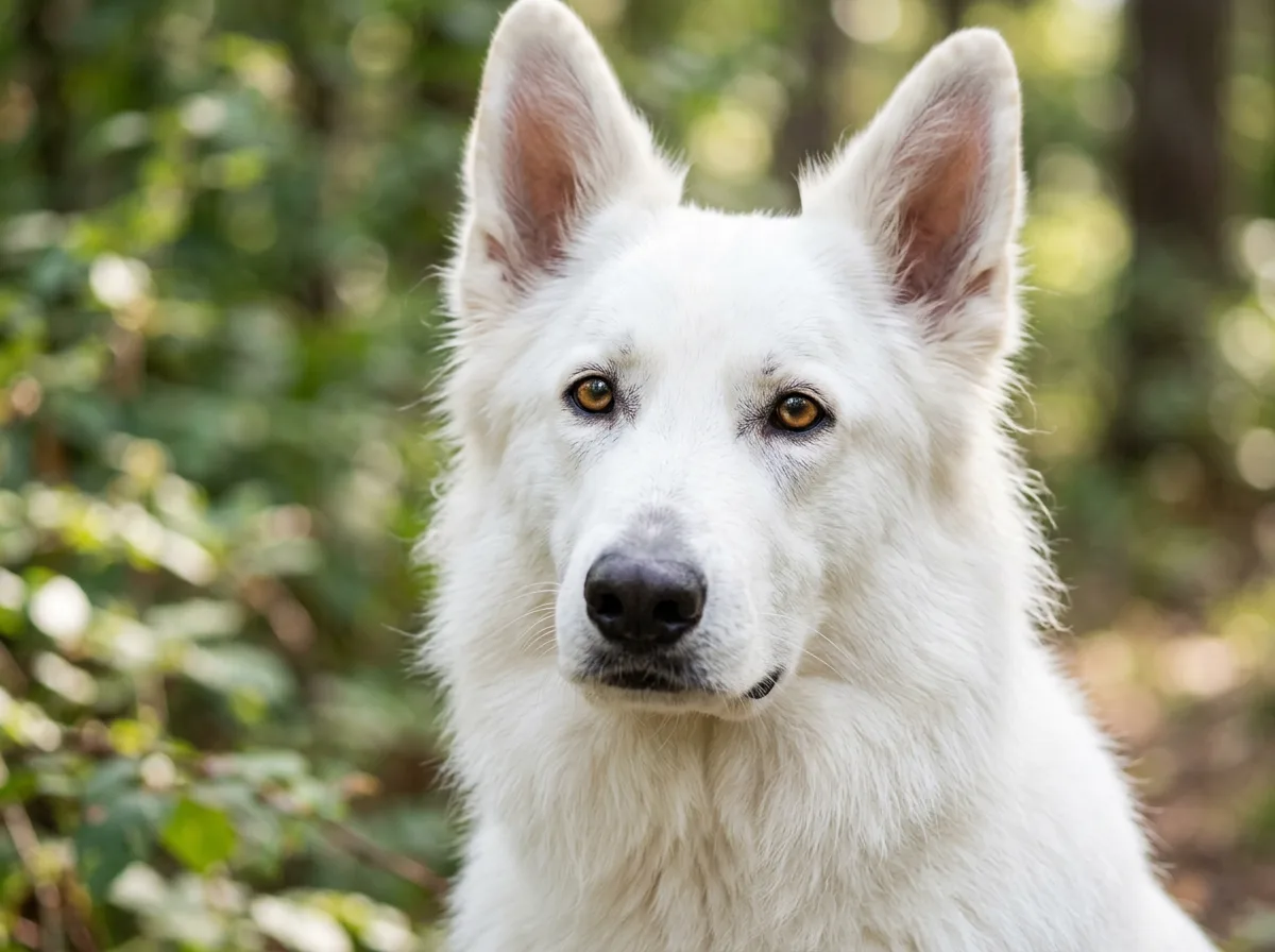 a solid white German Shepherd dog illustrating Why Is the Coat White? The Recessive Gene Explained