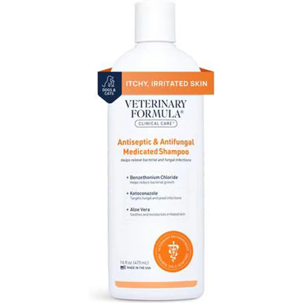 Veterinary Formula Clinical Care Antiseptic and Antifungal Shampoo in current retail packaging