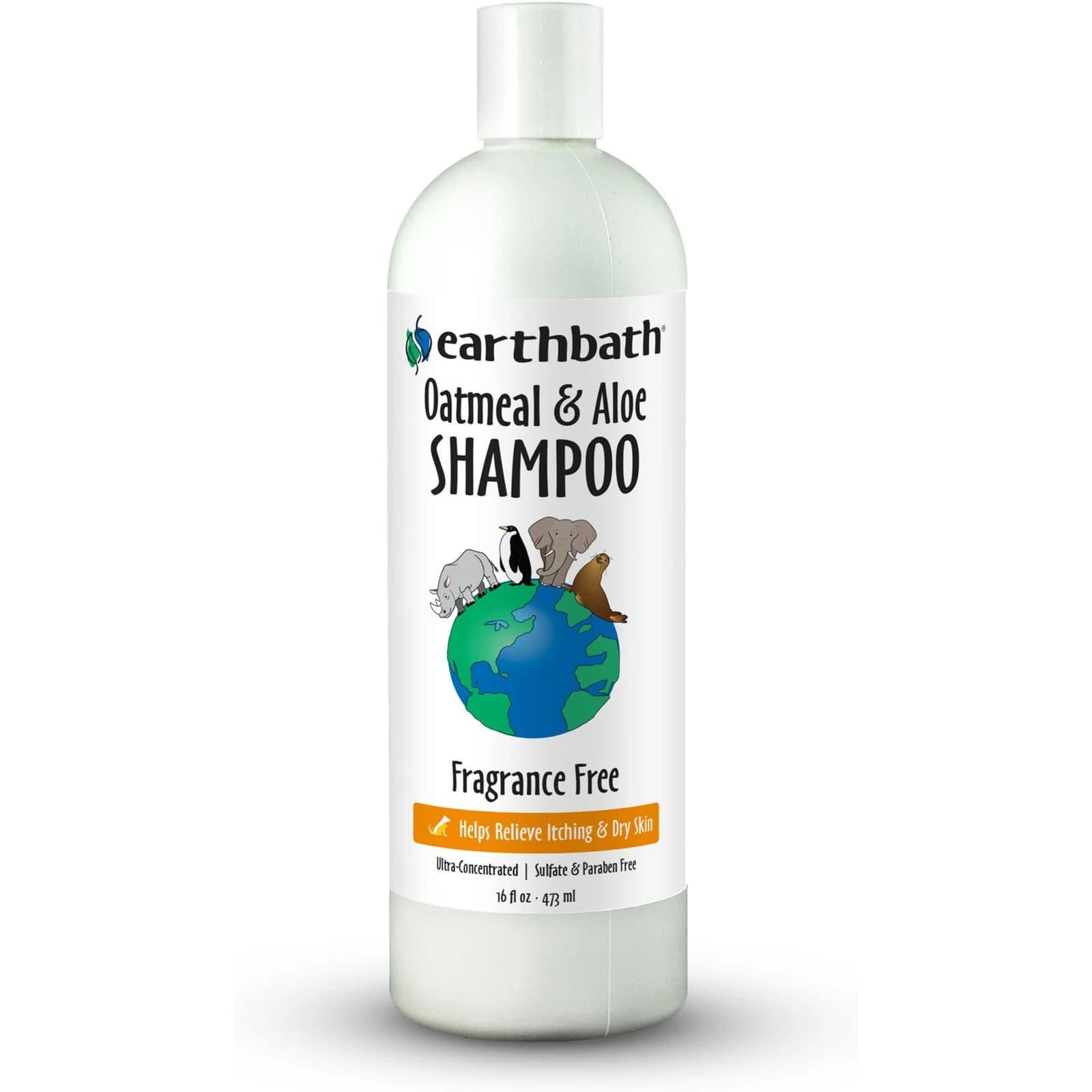 Earthbath Oatmeal and Aloe Itch Relief fragrance-free shampoo in current 16-ounce retail packaging