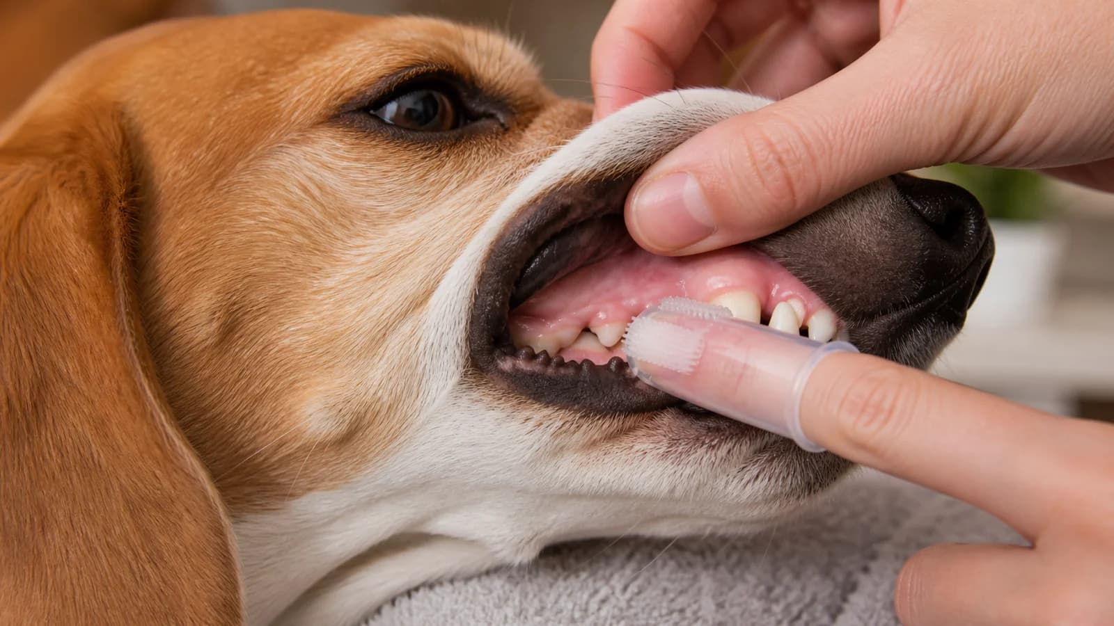 Finger brush moving gently along a dog's outer gumline