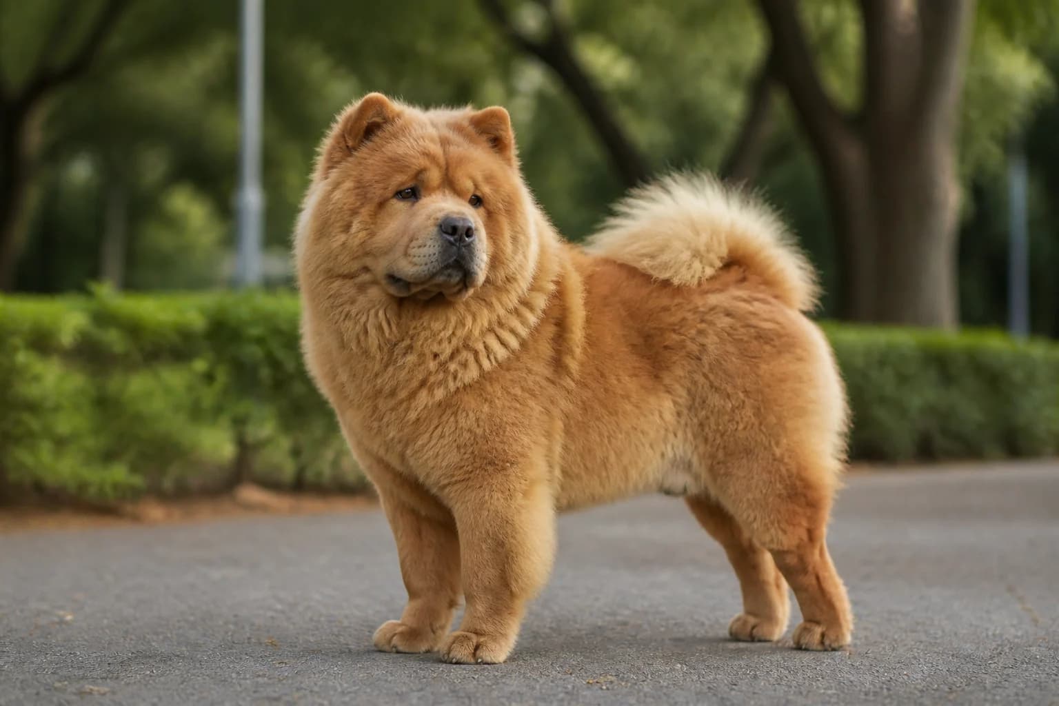 Cinnamon Chow Chow in three-quarter view with a warm fawn coat