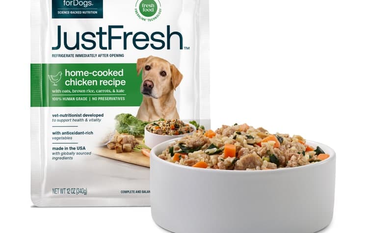 A JustFoodForDogs meal used as a final measured-portion check