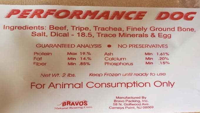 Photo of a label of Performance Dog