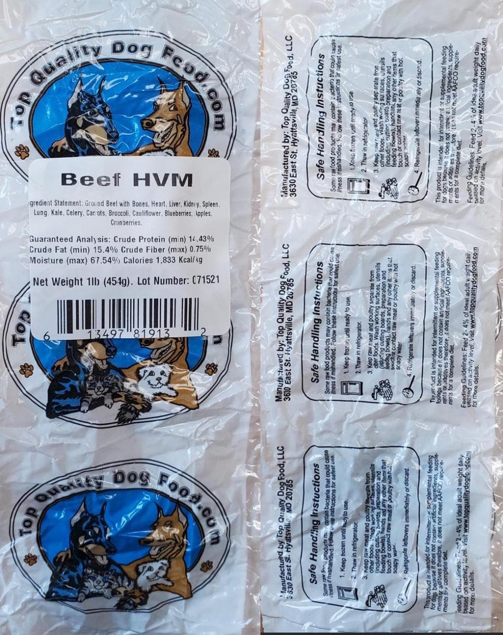Label of Top Quality Dog Food Beef HVM product