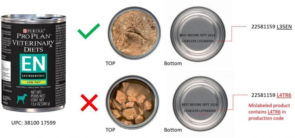 Photo showing the stamp codes on the top of the recalled cans. The affected cans have "L4TR6" at the end of the code.
