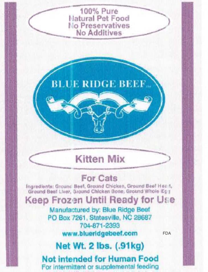 Recalled: Blue Ridge Beef Recall for Kitten Mix Due to Salmonella Contamination (Announced on January 3, 2025)