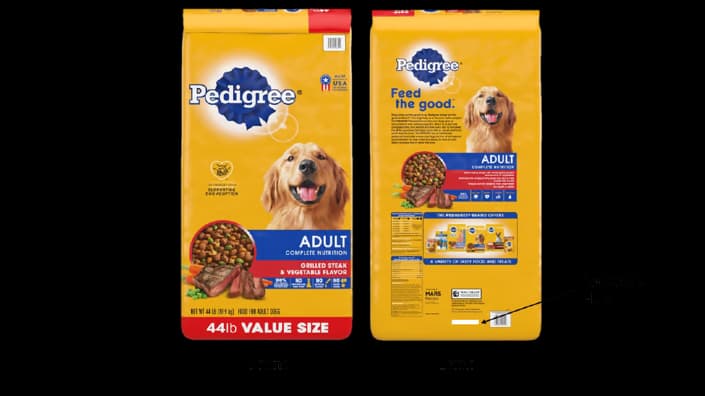 Recalled: Mars Petcare U.S. Pedigree Adult Complete Nutrition Grilled Steak & Vegetable Flavor Dry Dog Food 44lb Bag Size (Lot Code 410B2TXT02)