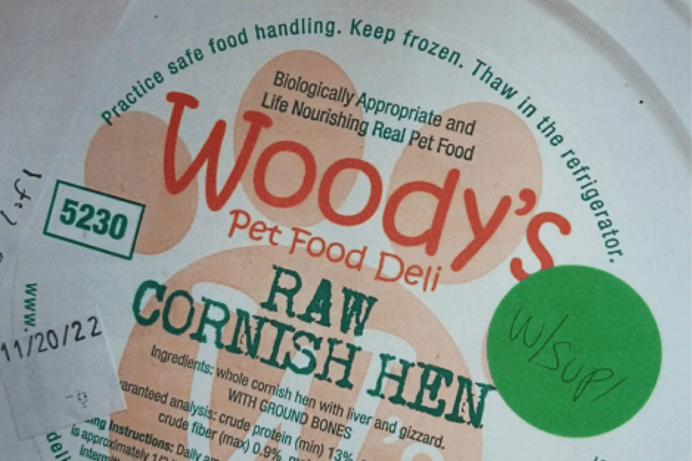 Recall: Woody’s Pet Food Deli Recalls Raw Cornish Hen with Supplements Cat Food Due to Potential Salmonella Contamination