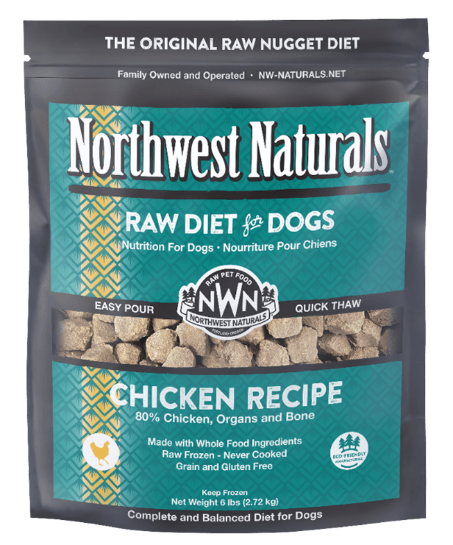 Front packaging of Northwest Naturals Frozen Raw Diet for Dogs Chicken Recipe, 6 lb. bag, showing product name and branding