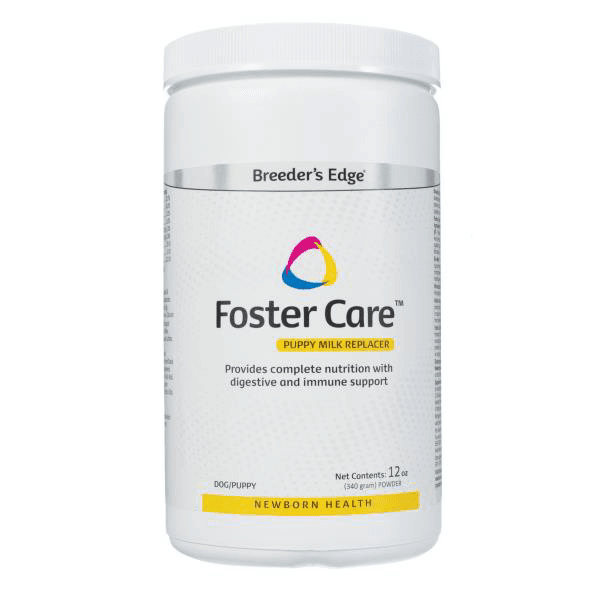 Image of front bag label on jar, Breeder’s Edge Foster Care Puppy Milk Replacer, Net Contents 12 oz