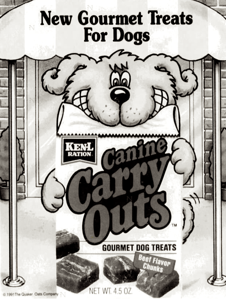 Photo of 1991 newspaper ad or Canine Carry Outs dog treats - vintage ad
