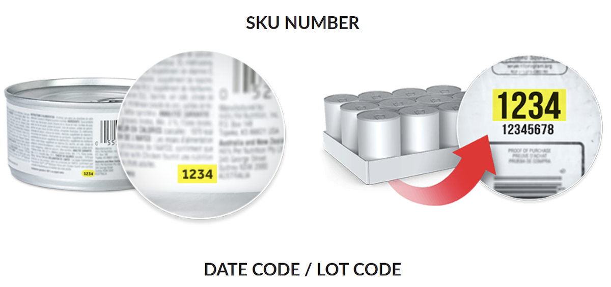 This illustration was provided by Hill's Pet Nutrition during the January 2019 recall of certain canned dog foods, so consumers could locate the SKU and lot numbers on their cans.