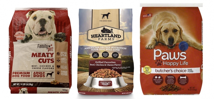 Photo of 3 bags of Family Pet, Heartland Farms and Paws Happy Life dry dog foods