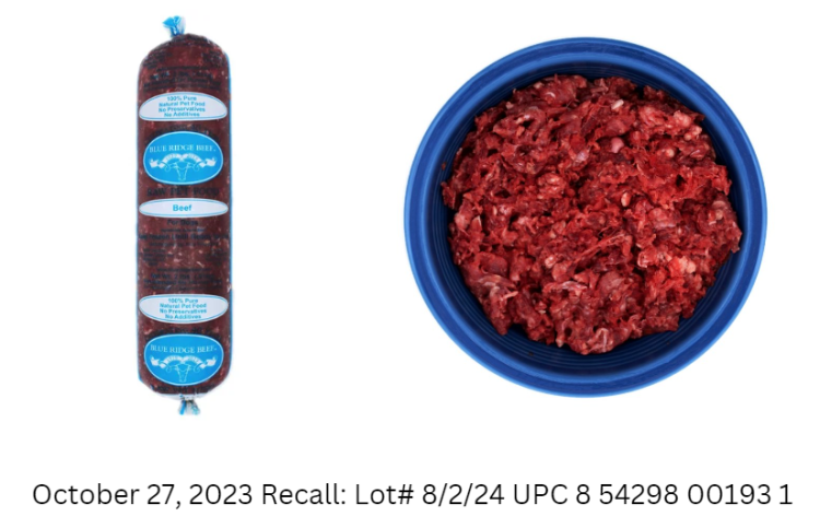 Recalled: Blue Ridge Beef Breeders Choice Raw Pet Food 2 lb Dog Food ...