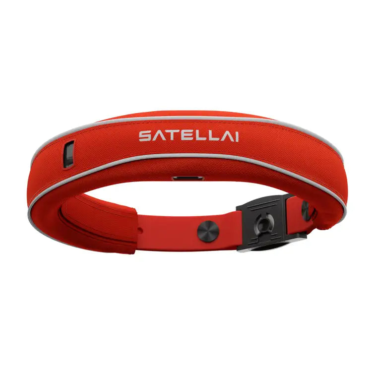 Red SATELLAI GPS dog collar with virtual fence feature